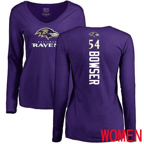 Baltimore Ravens Purple Women Tyus Bowser Backer NFL Football #54 Long Sleeve T Shirt